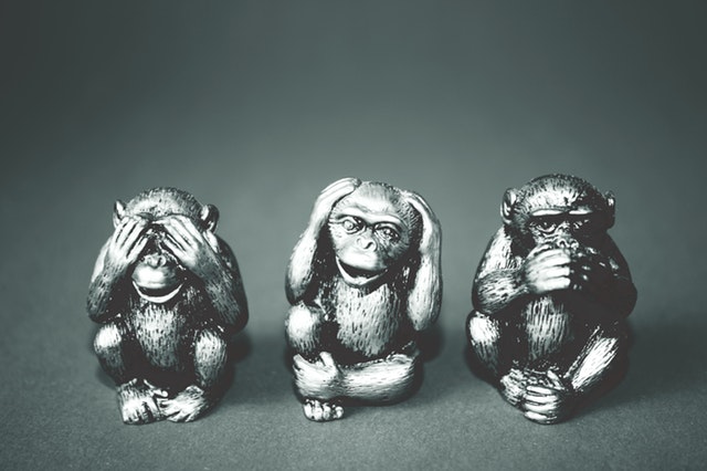 Brass models of the three wise monkeys